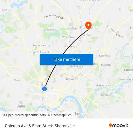 Colerain Ave & Elam St to Sharonville map