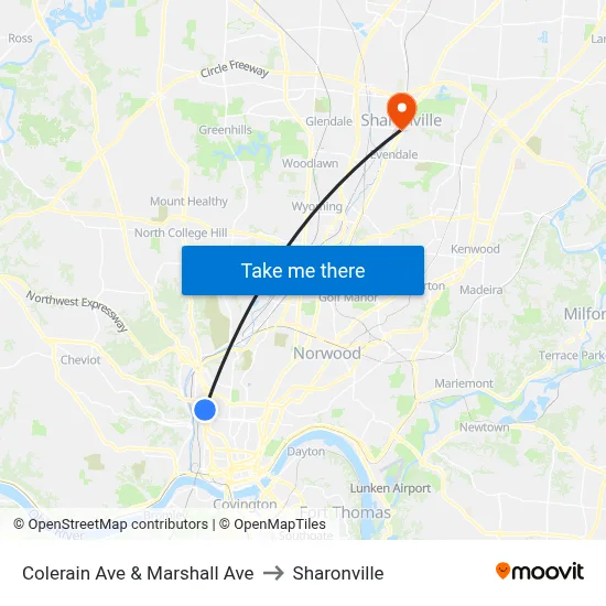 Colerain Ave & Marshall Ave to Sharonville map