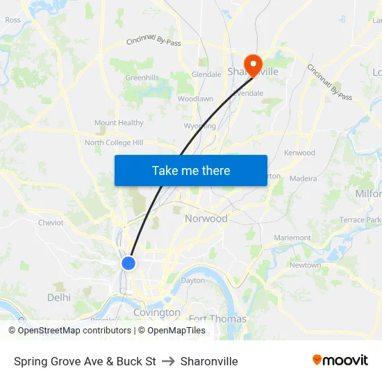 Spring Grove Ave & Buck St to Sharonville map