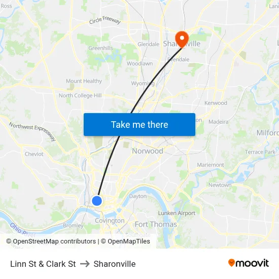 Linn St & Clark St to Sharonville map