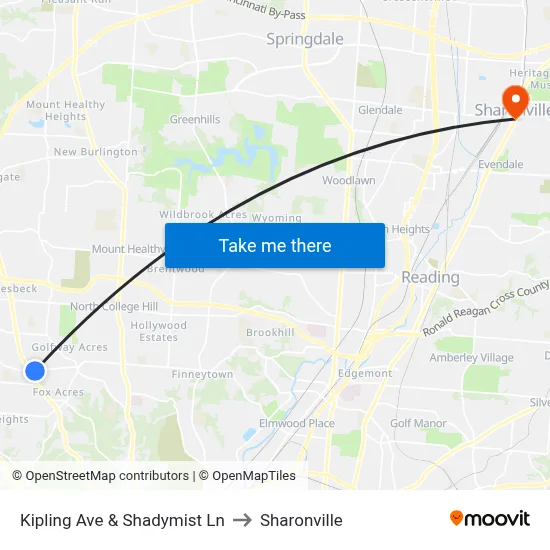 Kipling Ave & Shadymist Ln to Sharonville map