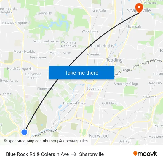 Blue Rock Rd & Colerain Ave to Sharonville map