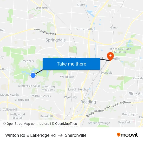 Winton Rd & Lakeridge Rd to Sharonville map