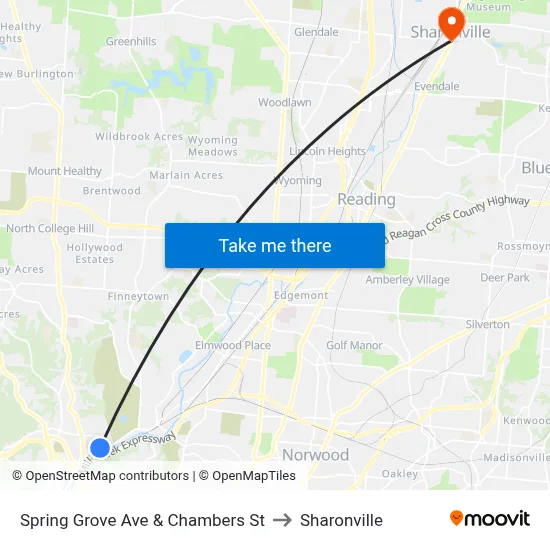 Spring Grove Ave & Chambers St to Sharonville map