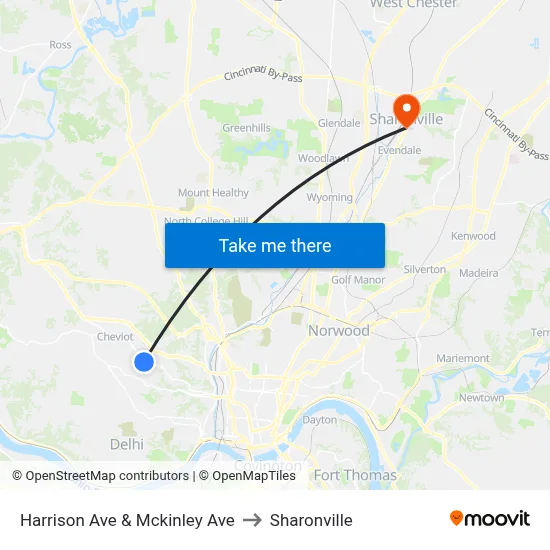Harrison Ave & Mckinley Ave to Sharonville map