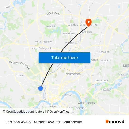 Harrison Ave & Tremont Ave to Sharonville map