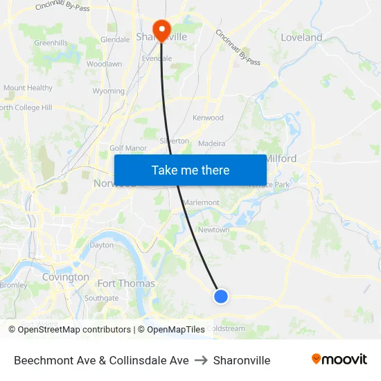 Beechmont Ave & Collinsdale Ave to Sharonville map