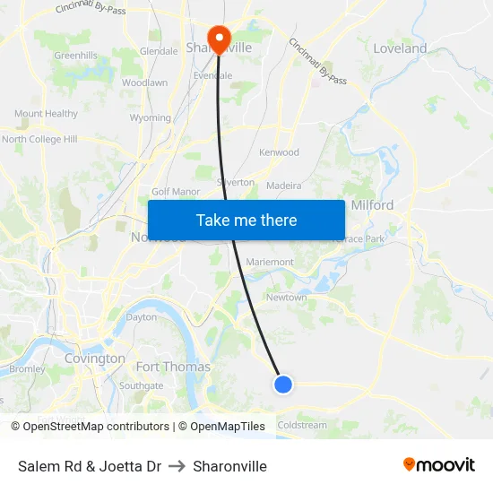 Salem Rd & Joetta Dr to Sharonville map