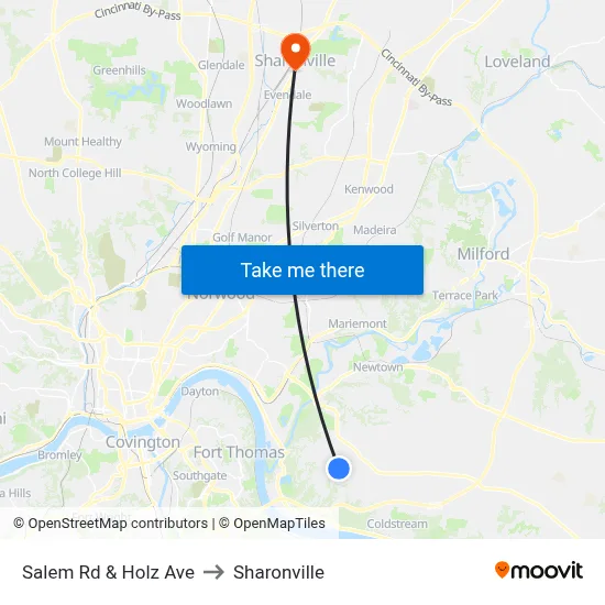 Salem Rd & Holz Ave to Sharonville map