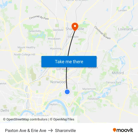 Paxton Ave & Erie Ave to Sharonville map