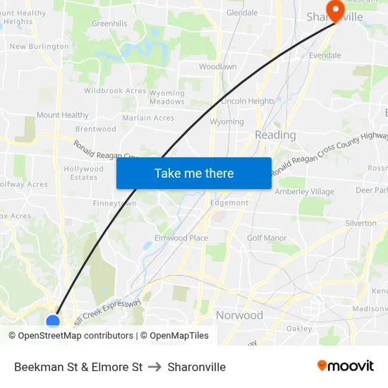 Beekman St & Elmore St to Sharonville map