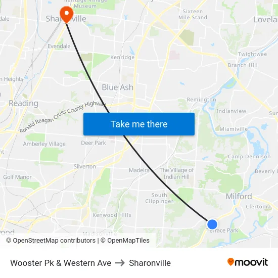 Wooster Pk & Western Ave to Sharonville map