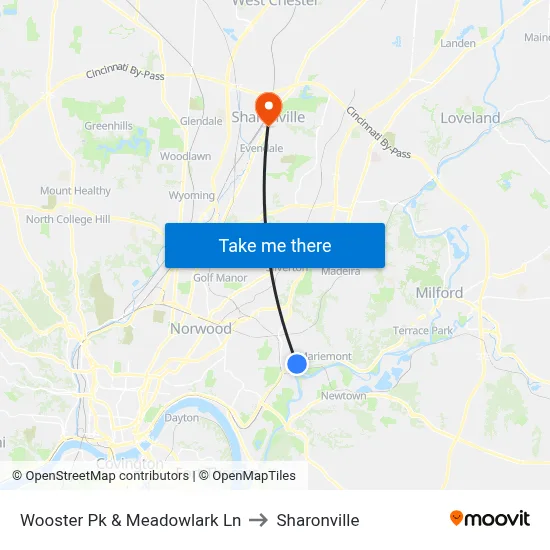 Wooster Pk & Meadowlark Ln to Sharonville map