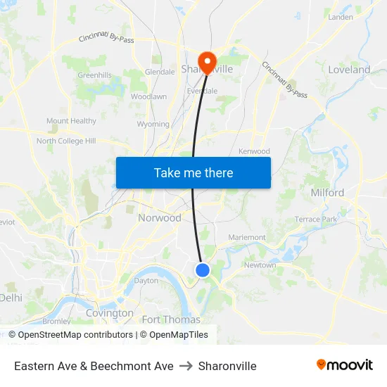 Eastern Ave & Beechmont Ave to Sharonville map