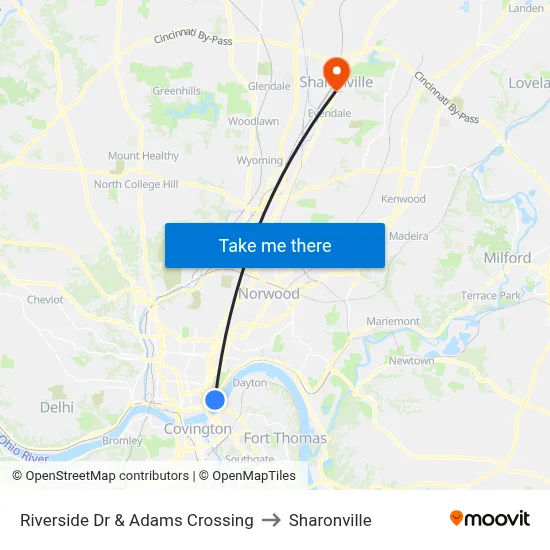 Riverside Dr & Adams Crossing to Sharonville map