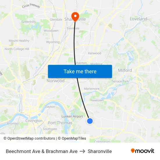 Beechmont Ave & Brachman Ave to Sharonville map