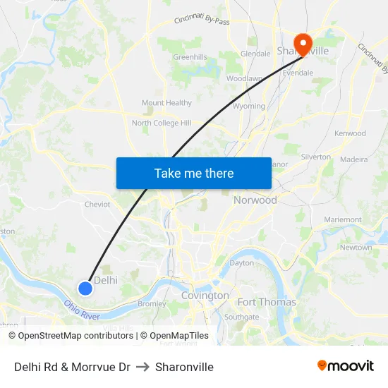 Delhi Rd & Morrvue Dr to Sharonville map