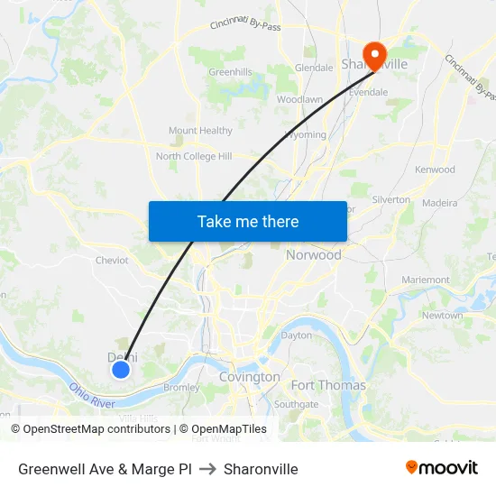 Greenwell Ave & Marge Pl to Sharonville map