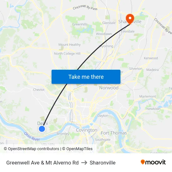 Greenwell Ave & Mt Alverno Rd to Sharonville map