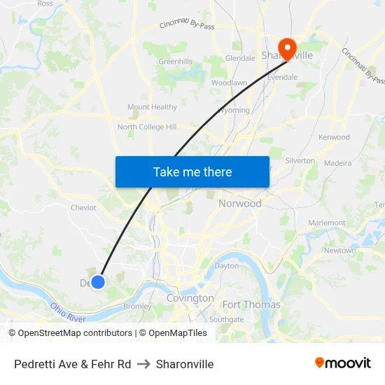 Pedretti Ave & Fehr Rd to Sharonville map