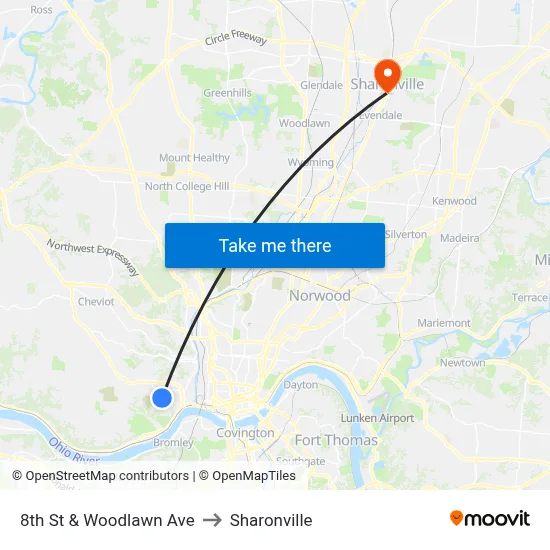 8th St & Woodlawn Ave to Sharonville map
