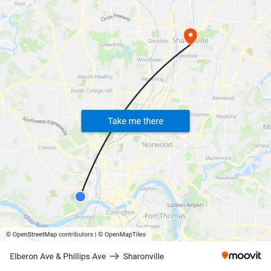 Elberon Ave & Phillips Ave to Sharonville map