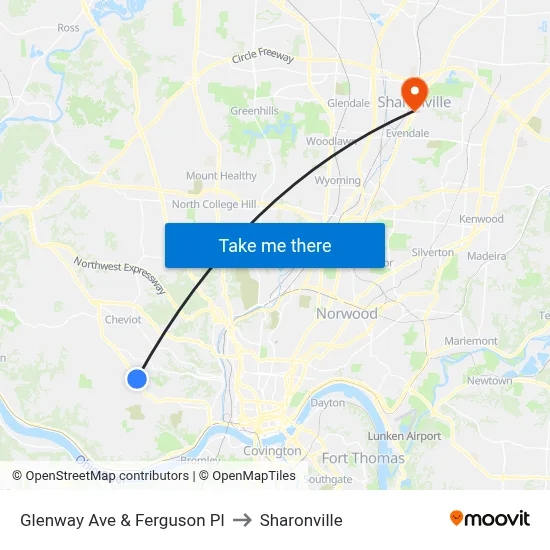 Glenway Ave & Ferguson Pl to Sharonville map