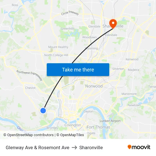 Glenway Ave & Rosemont Ave to Sharonville map