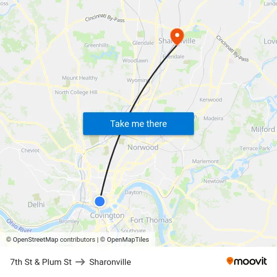 7th St & Plum St to Sharonville map