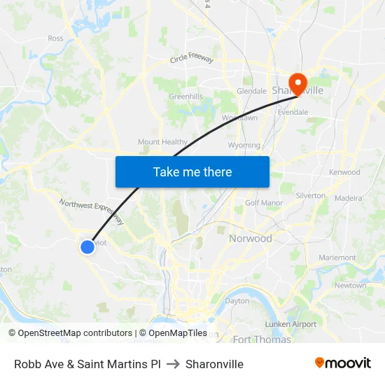 Robb Ave & Saint Martins Pl to Sharonville map