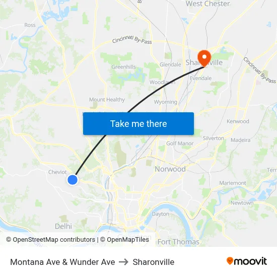 Montana Ave & Wunder Ave to Sharonville map