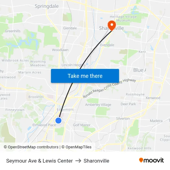 Seymour Ave & Lewis Center to Sharonville map