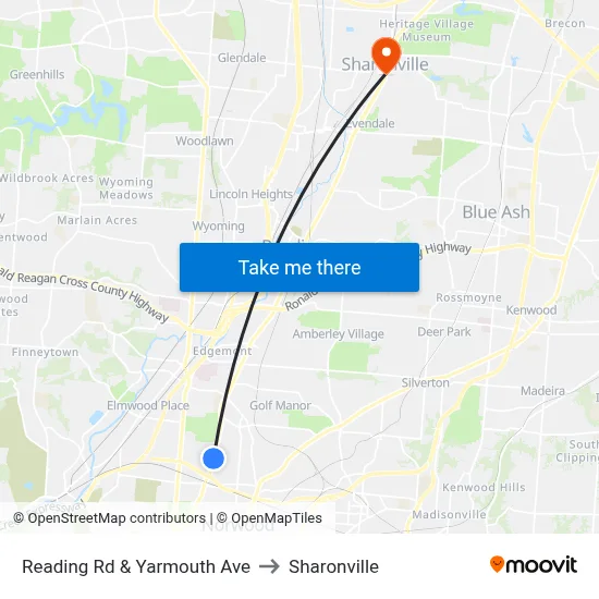 Reading Rd & Yarmouth Ave to Sharonville map