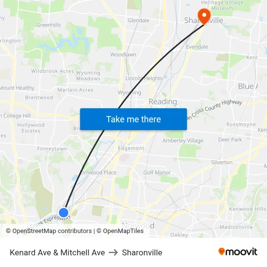 Kenard Ave & Mitchell Ave to Sharonville map