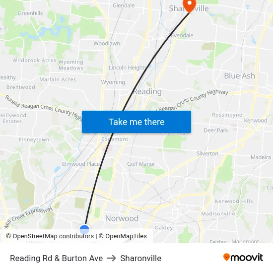 Reading Rd & Burton Ave to Sharonville map