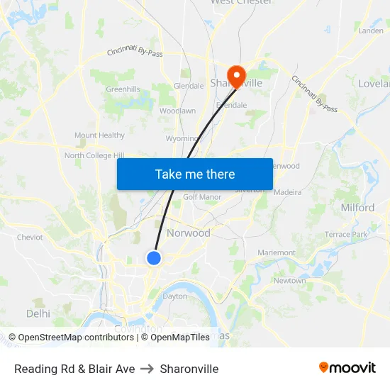 Reading Rd & Blair Ave to Sharonville map