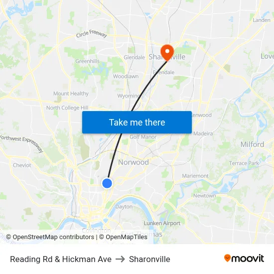 Reading Rd & Hickman Ave to Sharonville map