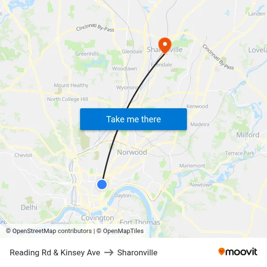 Reading Rd & Kinsey Ave to Sharonville map
