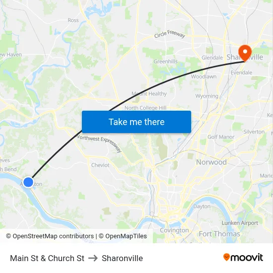 Main St & Church St to Sharonville map