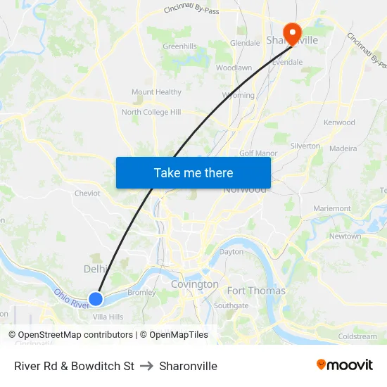 River Rd & Bowditch St to Sharonville map