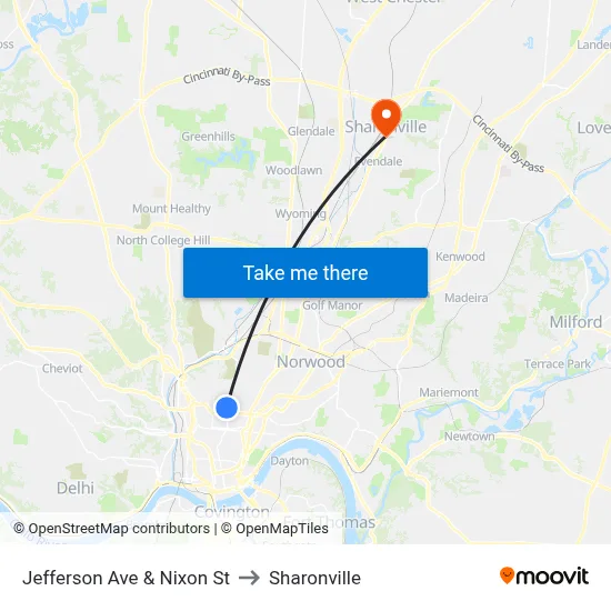 Jefferson Ave & Nixon St to Sharonville map