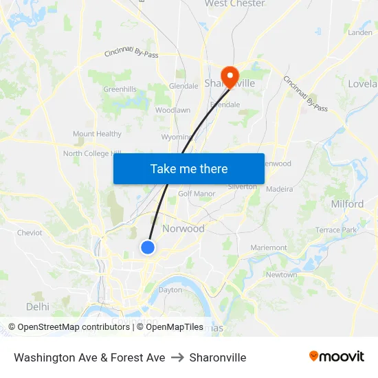 Washington Ave & Forest Ave to Sharonville map
