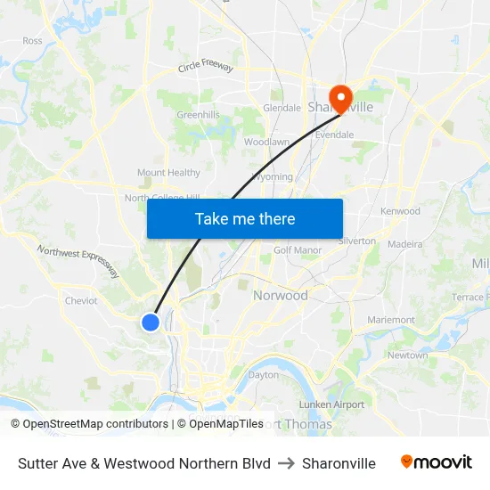 Sutter Ave & Westwood Northern Blvd to Sharonville map