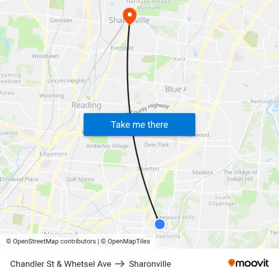 Chandler St & Whetsel Ave to Sharonville map
