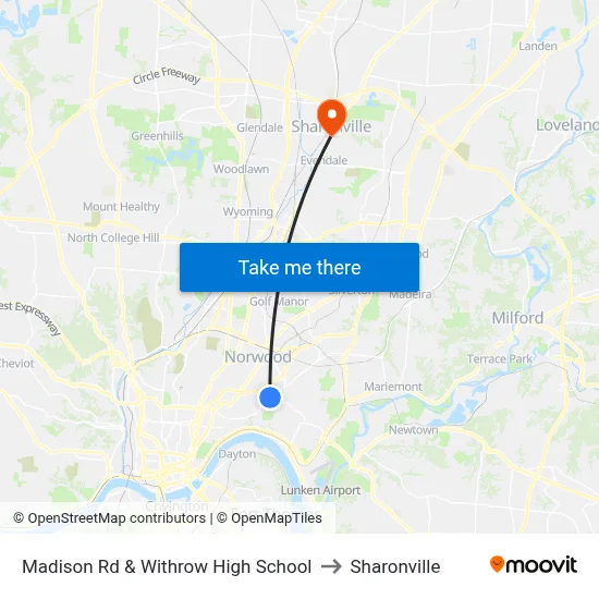Madison Rd & Withrow High School to Sharonville map