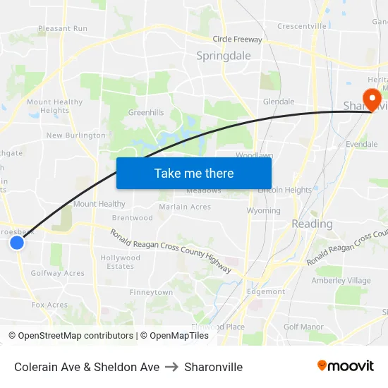 Colerain Ave & Sheldon Ave to Sharonville map