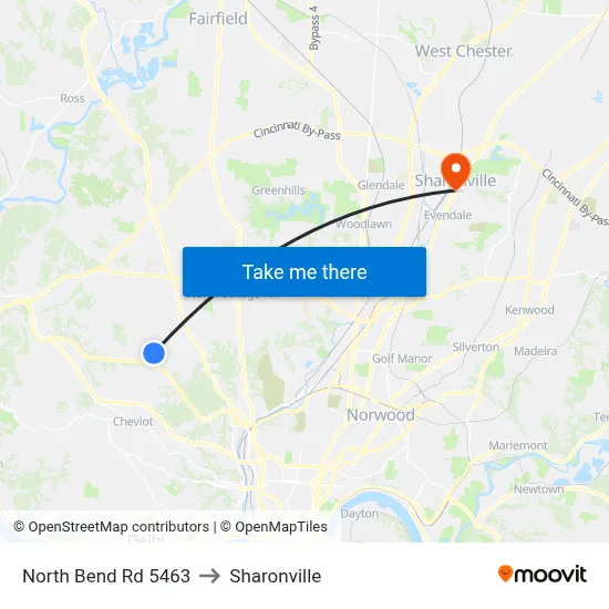 North Bend Rd 5463 to Sharonville map