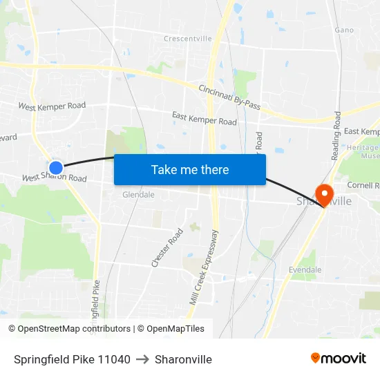 Springfield Pike 11040 to Sharonville map