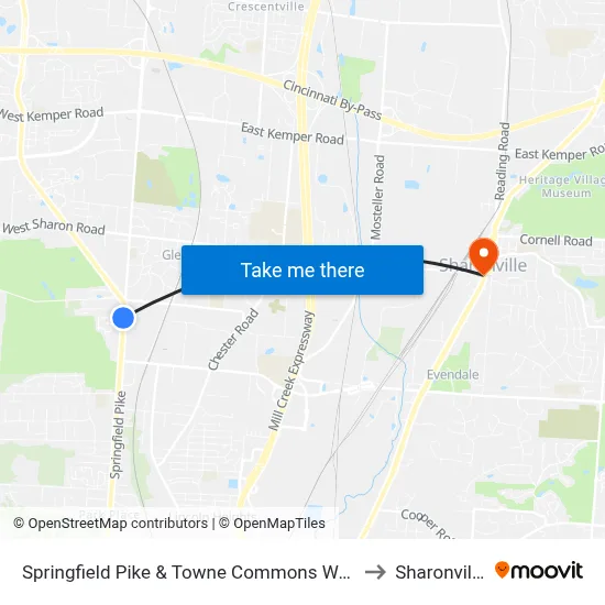 Springfield Pike & Towne Commons Way to Sharonville map