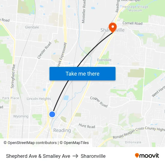 Shepherd Ave & Smalley Ave to Sharonville map